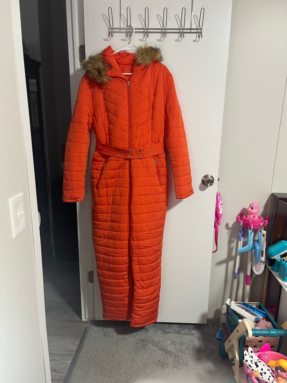 Amazon Orange Women's Snow Suit with Hooded Faux-Fur Trim